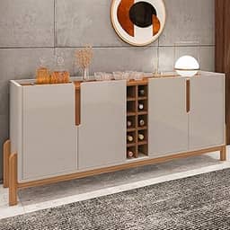 Aparador Buffet Sala Lizz 190cm com Pés de Madeira Maciça Off White/cedro