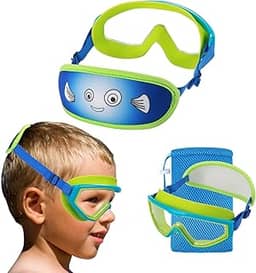 HYDROCOMFY Óculos de natação infantil de 4 a 7 anos, sem puxar o cabelo, alça elástica para crianças,