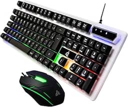 Kit Teclado e Mouse Gamer LED RGB Semi Mecânico, Teclas Suaves, Anti-Ghosting, Alta Precisão, USB Plug & Play, Compatível com PC, PS4, PS5, Xbox