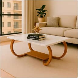 Mesa De Centro Tampo De Vidro Laqueado Base Madeira - Gaia (Branca)