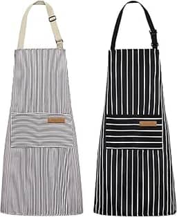 NLUS Pacote com 2 aventais de cozinha de cozinha, avental macio ajustável com 2 bolsos para homens e mulheres