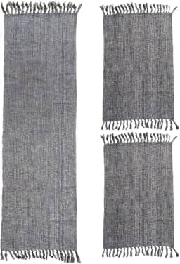 Jogo de Tapetes para Cozinha 3 Peças Decolab Básico | Kit com 1 Passadeira e 2 Tapetes para Cozinha | Design Liso em Algodão Premium | Tapetes Laváveis e Duráveis (Preto Mescla, 3 Peças)