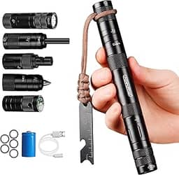 Kits de sobrevivência para acampamento, kit de sobrevivência multiferramentas 9 em 1 com lanterna, acionador de fogo, apito, disjuntor de vidro, bússola, paracord, meias EDC e presentes para homens e