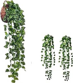 kit 2 Planta Artificial Pendente Folhagem Peperomia Decoração para Vaso Toque Realista