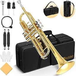 instrumentos musicais (Trompete)，Bb para Iniciantes - Latão Amarelo com Boquilha 7C, Estojo Rígido, Kit Limpeza e Som Brilhante Ideal para Bandas Escolares e Samba no Brasil