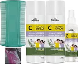 Kit Pente Fino Shampoo Piolho Combate Piolhos e Lêndeas Condicionador Spray Creme De Pentear Sem Enxague M Mari's