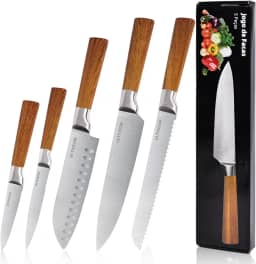 Jogo de Facas 5 Peças, 4CR13 Aço Inoxidável Afiado e Durável, Cabos antiderrapante, Corte Preciso para Cozinhas Domésticas, Inclui Faca de Chef, Santoku
