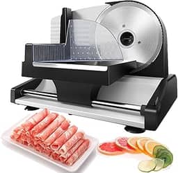 CNAOHGHN Fatiador De Carne De 200 W, Fatiador De PãO SemiautomáTico De AçO InoxidáVel, LâMina De AçO InoxidáVel De 19 Cm, Fatiador EléTrico De Frios Para Uso DoméStico E Comercial