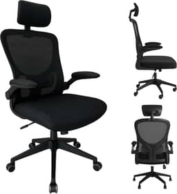 Cadeira de Escritório Ergonômica Giratória, Malha Respirável, Estofado Mesh, Modelo Tipo Presidente Confortável c Mecanismo de Elevação e Inclinação, Rodinhas silenciosas. Preta | HYATTO OFFICE |