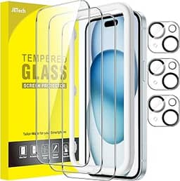 JETech Película de Vidro Temperado para iPhone 15 Plus 6,7 Polegadas com Protetor Lente Câmera, Protetor de Tela, HD Transparente, 3 Pacotes Cada
