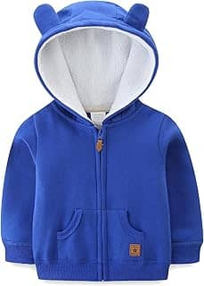Casaco com capuz para bebê sherpa forrado com zíper leve casaco de urso sólido outono inverno 3-24 M