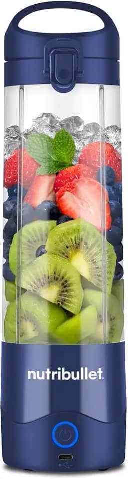 nutribullet Liquidificador portátil, sem fio, recipiente de 590 ml, liquidificador pessoal para vitaminas, recarregável USB-C, azul marinho, NBPB50100NB