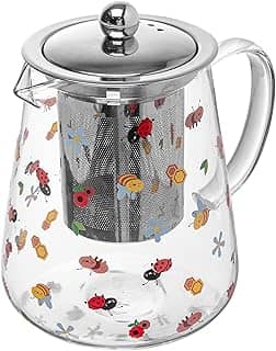 LYOR - Chaleira com Filtro de Aço Inox Garden Party 750ml Vidro Borossilicato Resistente ao Calor e Fogo -