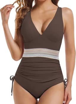 Maiô feminino com controle de barriga e cordão com cordão e gola V