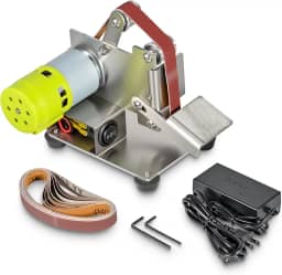 Lixadeira De Cinta Elétrica Para Marcenaria, Mini Metal E Plástico Pequenos Projetos "Faça Você Mesmo", Regulagem 7 Velocidades, Afiador Facas Com Ângulo Ajustável 10 Cintas Proteção Contra P