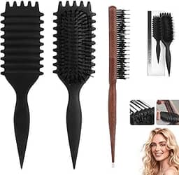 Escova de Cabelo Cacheado, Escova Massageadora para Cacheados, Redutor de Frizz com Cerdas Almofadadas, Couro Cabeludo Sensível e Todos os Tipos de Cacho (Preto)