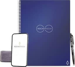 Rocketbook Caderno reutilizável com 1 caneta Pilot Frixion e 1 pano de microfibra, 21,5 x 27,9 cm, Midnight Blue