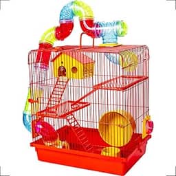 Gaiola Hamster Super Luxo Labirinto 3 Andares Vermelha