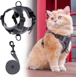 Peitoral e coleira para gatos, jaqueta de malha respirável e antiescape, ajustável e macia para passear ao ar livre (G, cinza)