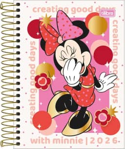 Tilibra - Agenda Espiral Diária 11,7 x 16,4 cm Minnie 2026 - Minnie Bolas Coloridas
