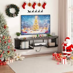 Rack para TV, Armário para TV Multifuncional com Tomadas, Rack Suspenso para Sala, Resistente e Estável, Prateleira Parede Sala Estar Moderna, Preto