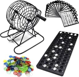 Genérico Jogo de Bingo Loto, Globo de Metal, Tabuleiro Semi Profissional para 18 Jogadores, Idade Mínima 60 Anos