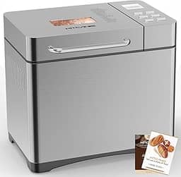 Máquina de fazer pão KITCANIS, máquina de pão de aço inoxidável de 1 kg, temporizador 15H e 1H manter quente, fermento, sem glúten, máquina de fazer massa, máquina de fazer pão com panela antiaderente