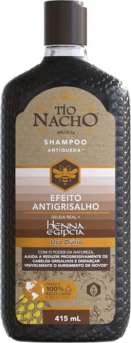 Tio Nacho Shampoo Antiqueda Hidratante Com Henna Egipcia E Geleia Real Para Cabelos Grisalhos, Fortalecimento E Nutrição Profunda Dos Fios 415 Ml 1-Pack