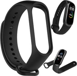 Pulseira MI Band 5 e 6 Silicone Premium- Compatível Confortável - Bracelete de Reposição Esportiva e Ajustável - Design Anatômico (Preto)