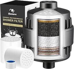 Filtro de chuveiro de 20 estágios, filtro de cabeça de chuveiro de alta saída para água dura com 2 cartuchos, amaciante de água reduz a pele seca, caspa, eczema e melhora a pele, cabelo e unhas, cinza