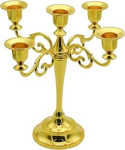 (Gold) - 5-Candle Metal Candelabra 27cm Tall Candle Holder Wedding Event Candelabra Candle Stand (Gold)