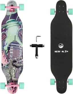 Skate Longboard, 104 cm 8 camadas de bordo canadense Drop Through Longboards para jovens iniciantes (dinossauro)