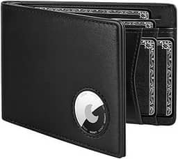 Carteira Masculina Minimalista com Bolso Frontal para Apple Air Tag, Couro de Flor Integral, Carteira Dupla com Bloqueio RFID para Homens, Até 12 Cartões de Presente