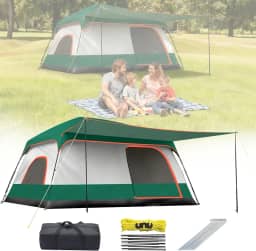 Barraca Camping Família Acampamento para 6-8 Pessoas com Varanda, Tenda Familiar Impermeável com Proteção Solar e Fácil de Transportar, Inclui Bolsa de Armazenamento.