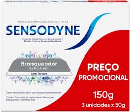 Sensodyne Creme Dental, Sensibilidade e Branqueador Extra Fresh Leve 3 e Pague 2, Anti Tártaro, 50g cada