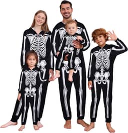 Fantasia de esqueleto de Halloween combinando para a família, macacão com capuz para homens, mulheres, crianças, casais adultos