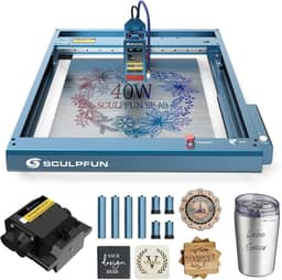 SCULPFUN SF-A9 Gravador a Laser, Cortador a Laser CNC com Potência Comutável de 40W/20W, Gravação de Alta Velocidade, com Várias Funções de Proteção, Corte de Compensado de 20 mm, 400 * 400 mm