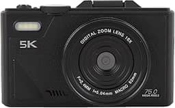 Fockety Câmera digital 5K, câmera vlog com foco automático de 75 MP e zoom digital de 18X, tela flip de 3 polegadas com 180°, câmera retro com estabilizador de imagem (Preto)