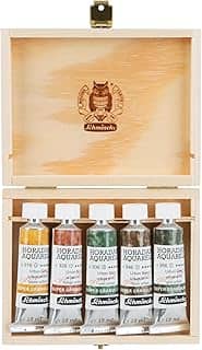 Schmincke - HORADAM® AQUARELL, Super Granulation Set Urban, tubos de 5 x 15 ml, 74 893 097, caixa de madeira, tons de granulação muito fortes, melhores aquarelas super granuladas