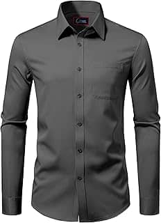 Camisas sociais masculinas de manga comprida com botões, cor lisa, casual, negócios, modelagem regular com bolso