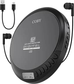 Coby Leitor de Cd Portátil com Fones de Ouvido Estéreo, Rádio Fm, Compatibilidade com Mp3, Display Lcd Discman Portátil | Anti-Salto de 60 Segundos, À Prova de Choque | Alimentado por 2 Pilhas Aa Ou M
