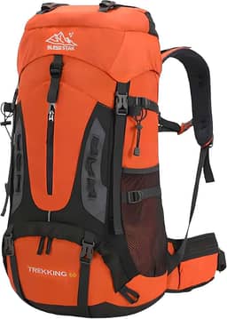 Mochila Bless star Trilha Camping Caminhada Viagem Montanhismo Alpinismo Mochilão Grande Cargueira Trekking Masculina Feminina Com Capa de Chuva 60 Litros (Laranja)