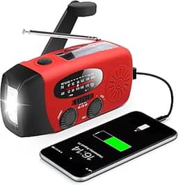Rádio manivela manual de emergência com lanterna LED para emergência, Rádio meteorológico portátil AM/FM NOAA com carregador de telefone banco de energia de 2000 mA