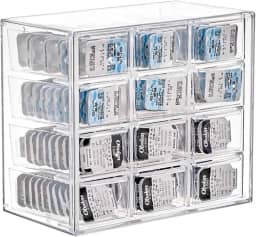 Caixa de armazenamento para lentes de contato diário, 12 grades de grande capacidade para lentes coloridas para contato visual diário, caixa de plástico transparente fácil de pendurar para todas as marcas de capas de lentes de contato cosméticas