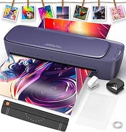 QFUN Plastificadora e Laminadora A3 Silenciosa para Casa, Escola e Pequenos Negócios, Emplastificadora Multifuncional com Corte, Canto Arredondado e Painel Touch, Violeta, 220V