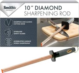 Smith's 3001 Vara de aço oval para afiar diamante de 25,4 cm – cinza – design oval – alça de borracha – ponta de afiação de plástico