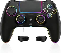 JUNHUAN Wireless PC Controller for PS4/PS3/PC/Anroid/IOS, Switch Controller for Nintendo Switch/Lite/OLED with Hall trigger/Programming Function/Non-Slip Grip/Cool RGB/Motion Sensor/TURBO/3.5mm Audio