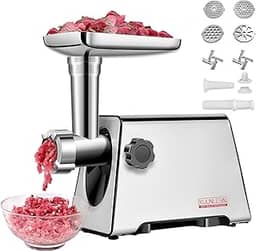 KUUNLESIN Moedor De Carne, Moedor De Carne Elétrico, 350 W [2800 W Máx.], Máquina De Salsicha, Picador De Carne, Máquina De Salsicha De Carne, Pratos De 4 Tamanhos, Kit De Salsicha E Kubbe Para Cozinh