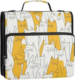 Fichário de desenho animado com 3 anéis amarelos Siamesecats com alça e alça de ombro removível, fácil de carregar, organizador de fichários escolares adequado para organizadores de ensino médio