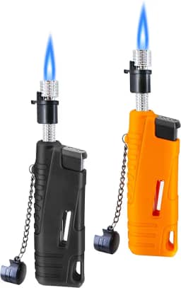 Pacote com 2 isqueiros de tocha para uso externo, recarregáveis, isqueiros de chama a jato de butano, varinha longa, para acampamento, caminhada, aventura, sobrevivência, equipamento tático